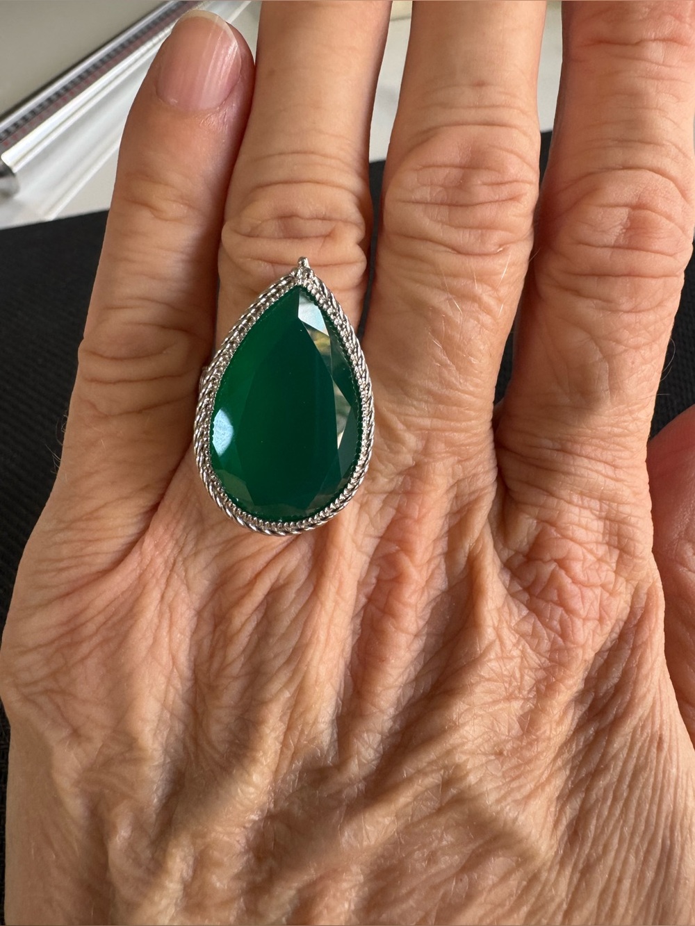 Judith Ripka Green chalcedony and SS size 7 Ring